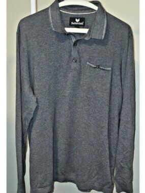 Buttercloth Gray Long Sleeve Polo Men XL Soft Stretch Golf Casual